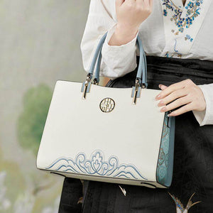 Embroidery Leather Crossbody Tote Bag Chinese Style Handbag - SinoCultural -- SC1709-D5