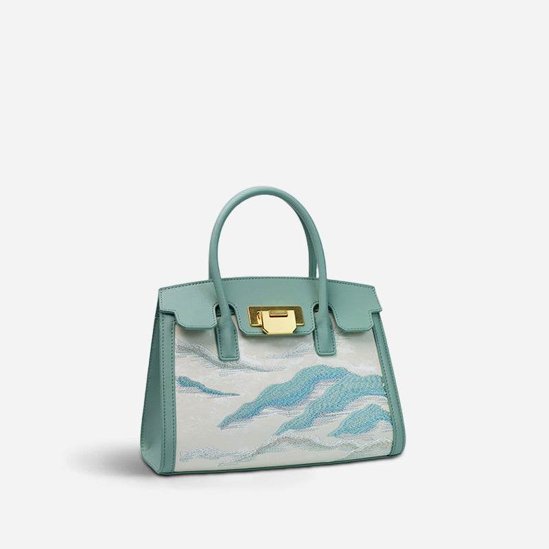 Embroidery Leather Elegant Birkin Handbag Cloud Mountain - SinoCultural -- P120659-1