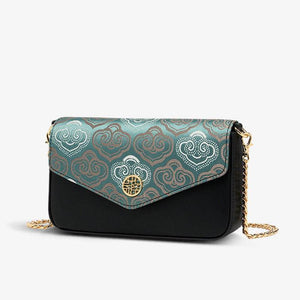 Embroidery Leather Flap Clutch Bag Auspicious Clouds Handbag - SinoCultural -- 1245251-5