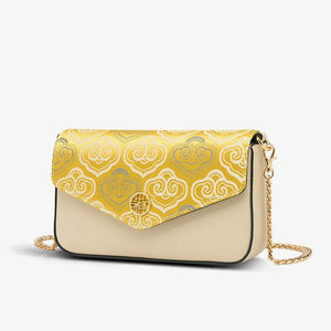 Embroidery Leather Flap Clutch Bag Auspicious Clouds Handbag - SinoCultural -- 1245251-5