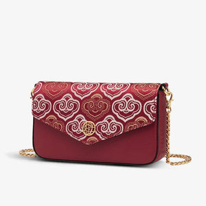 Embroidery Leather Flap Clutch Bag Auspicious Clouds Handbag - SinoCultural -- 1245251-5