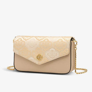 Embroidery Leather Flap Clutch Bag Auspicious Clouds Handbag - SinoCultural -- 1245251-5