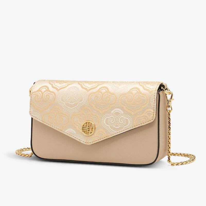 Embroidery Leather Flap Clutch Bag Auspicious Clouds Handbag - SinoCultural -- 1245251-5