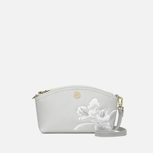 Embroidery Leather Grey Camellia Women Handbag Wallet - SinoCultural -- P220248-3