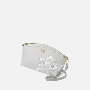 Embroidery Leather Grey Camellia Women Handbag Wallet - SinoCultural -- P220248-3