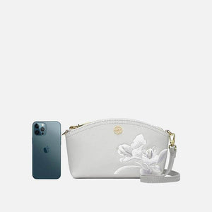 Embroidery Leather Grey Camellia Women Handbag Wallet - SinoCultural -- P220248-3
