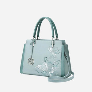 Embroidery Leather Magnolia Crossbody Tote Bag Women Handbag - SinoCultural -- P120335-2