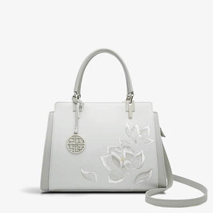 Embroidery Leather Magnolia Crossbody Tote Bag Women Handbag - SinoCultural -- P120335-2