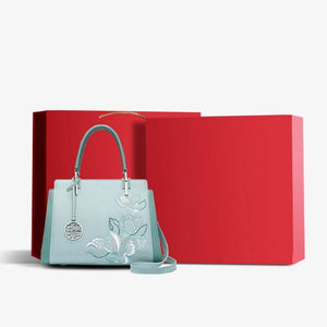 Embroidery Leather Magnolia Crossbody Tote Bag Women Handbag - SinoCultural -- P120335-2