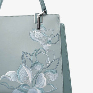 Embroidery Leather Magnolia Crossbody Tote Bag Women Handbag - SinoCultural -- P120335-2