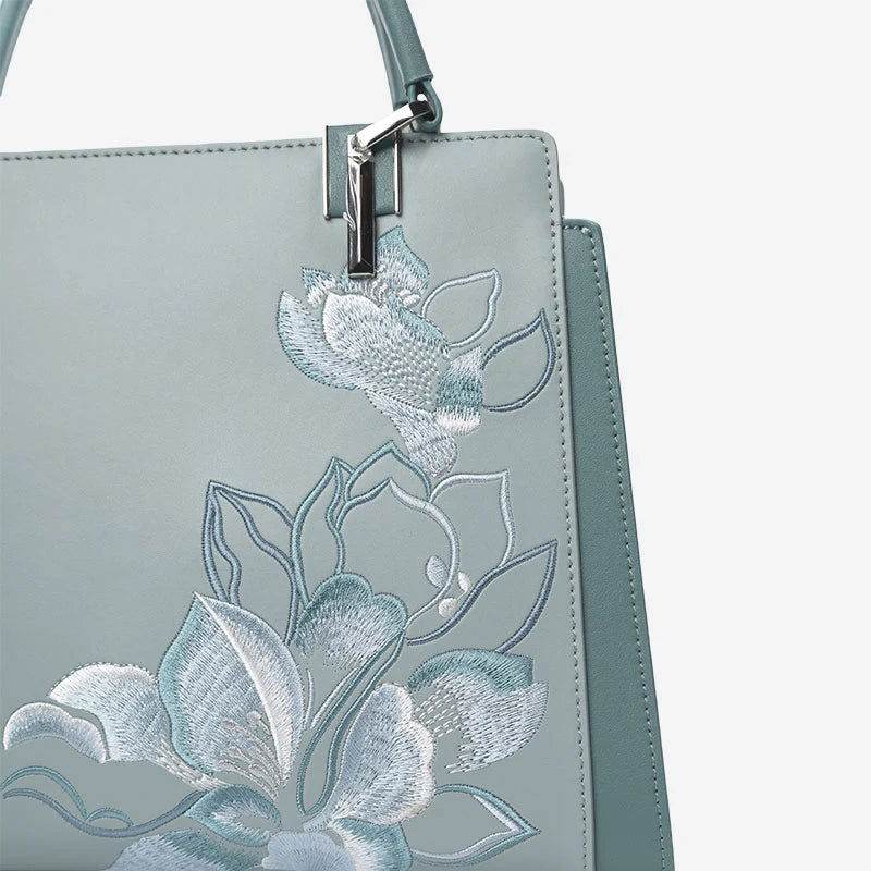 Embroidery Leather Magnolia Crossbody Tote Bag Women Handbag - SinoCultural -- P120335-2