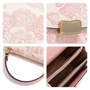 Embroidery Leather Peony Clutch Bag New Chinese Style Handbag - SinoCultural -- CXXB049PK