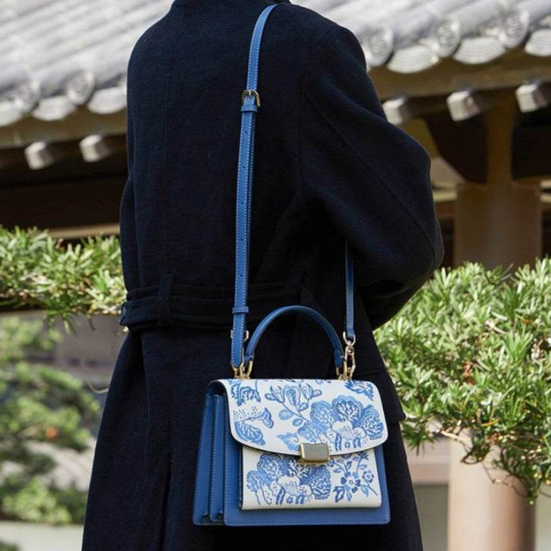Embroidery Leather Peony Clutch Bag New Chinese Style Handbag - SinoCultural -- CXXB049PK