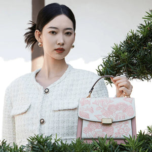Embroidery Leather Peony Clutch Bag New Chinese Style Handbag - SinoCultural -- CXXB049PK