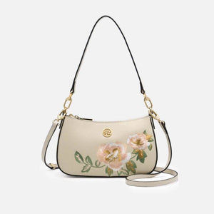 Embroidery Leather Peony Single Shoulder Hobo Bag - SinoCultural -- SC1606-T2