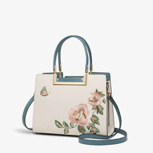 Embroidery Leather Peony Tote Bag Chinese Style Luxury Handbag - SinoCultural -- SC1603-2