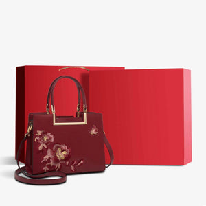 Embroidery Leather Peony Tote Bag Chinese Style Luxury Handbag - SinoCultural -- SC1603-2