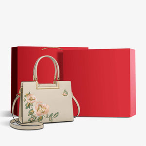 Embroidery Leather Peony Tote Bag Chinese Style Luxury Handbag - SinoCultural -- SC1603-2
