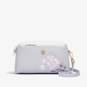 Embroidery Leather Purple Bauhinia Hand Clutch Wallet - SinoCultural -- P220276