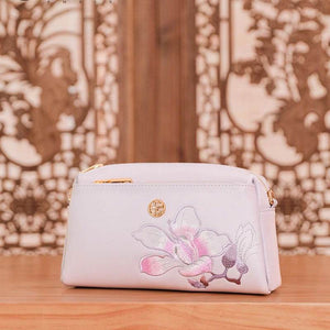 Embroidery Leather Purple Bauhinia Hand Clutch Wallet - SinoCultural -- P220276