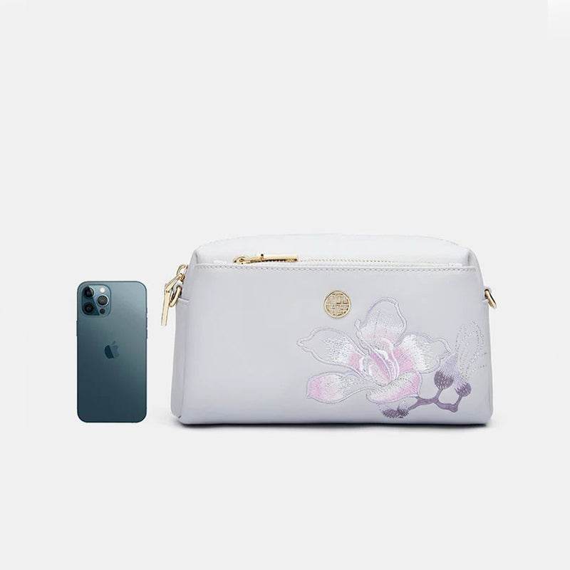 Embroidery Leather Purple Bauhinia Hand Clutch Wallet - SinoCultural -- P220276