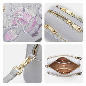 Embroidery Leather Purple Bauhinia Hand Clutch Wallet - SinoCultural -- P220276