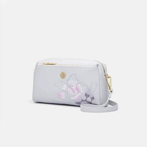 Embroidery Leather Purple Bauhinia Hand Clutch Wallet - SinoCultural -- P220276