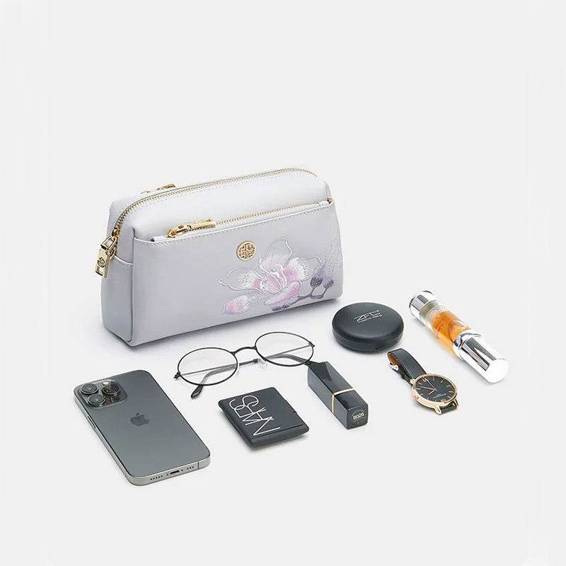 Embroidery Leather Purple Bauhinia Hand Clutch Wallet - SinoCultural -- P220276