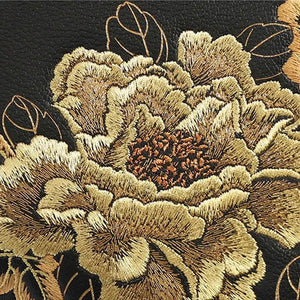 Embroidery Leather Round Handbag High Luxury Royal Gold Peony - SinoCultural -- P110171