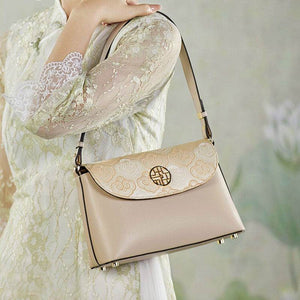 Embroidery Leather Shoulder Bag Auspicious Clouds - SinoCultural -- SC1683-B2