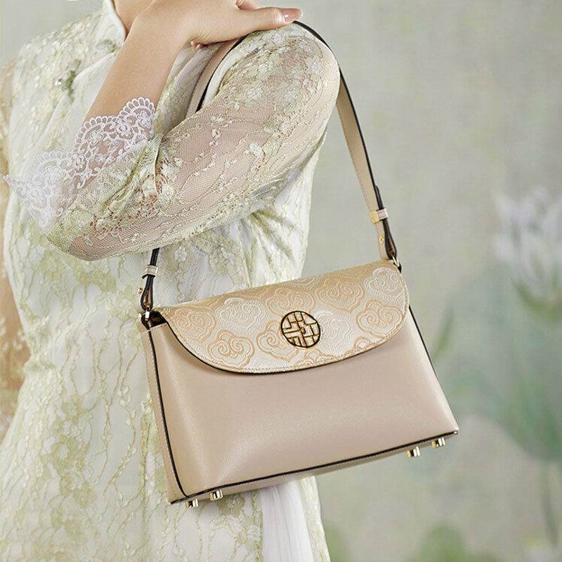 Embroidery Leather Shoulder Bag Auspicious Clouds - SinoCultural -- SC1683-B2