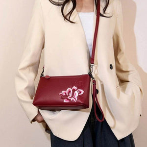 Embroidery Leather Shoulder Clutch Wallet Orchid - SinoCultural -- PWCD191-3