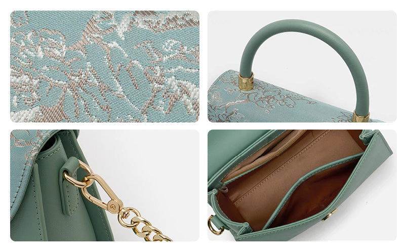 Embroidery Leather Shoulder Handbag Luxury Jacquard - SinoCultural -- SC1630-D1