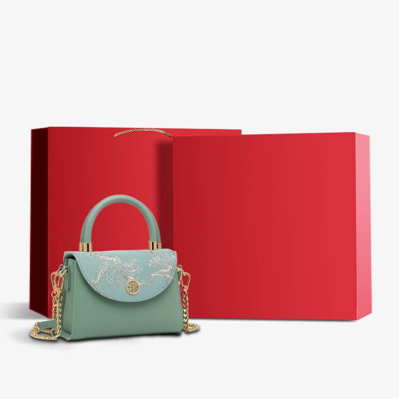 Embroidery Leather Shoulder Handbag Luxury Jacquard - SinoCultural -- SC1630-D1