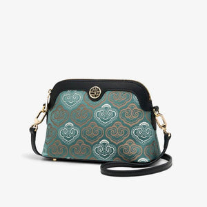 Embroidery Leather Shoulder Shell Bag Auspicious Clouds - SinoCultural -- SC1605-Q1