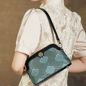 Embroidery Leather Shoulder Shell Bag Auspicious Clouds - SinoCultural -- SC1605-Q1