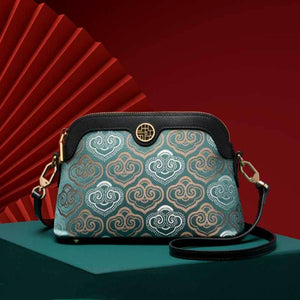 Embroidery Leather Shoulder Shell Bag Auspicious Clouds - SinoCultural -- SC1605-Q1