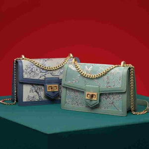 Embroidery Leather Shoulder Square Handbag Sacred Tree - SinoCultural -- SC1629-A2