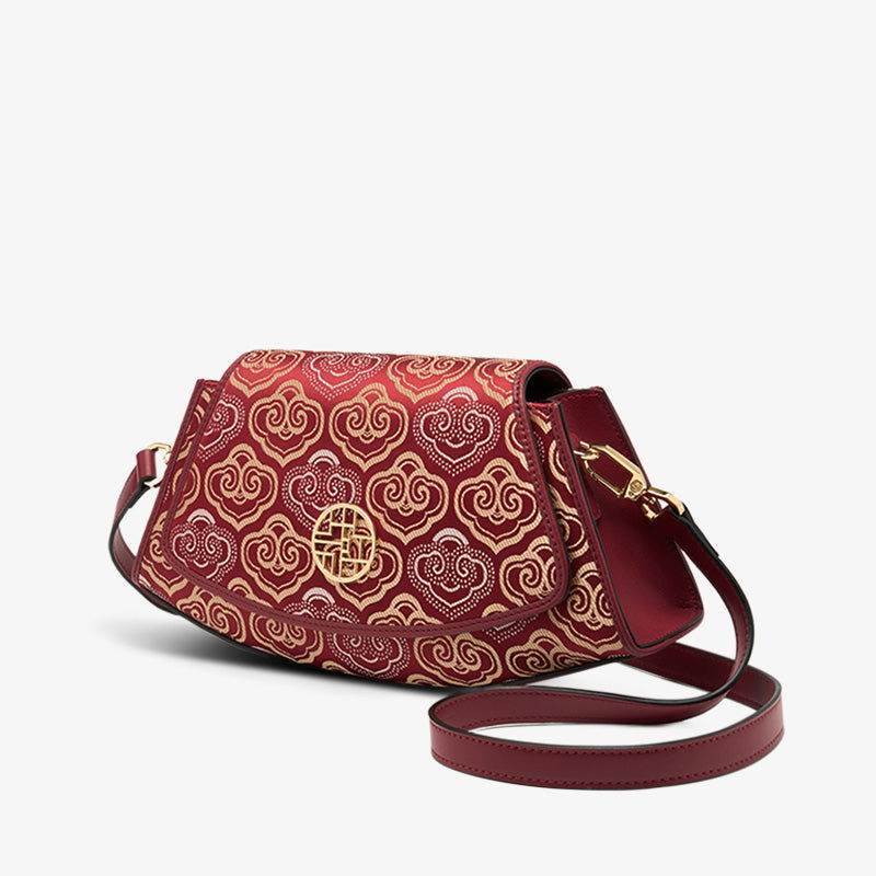 Embroidery Leather Single Shoulder Underarm Bag Auspicious Cloud - SinoCultural -- SC1688-D5