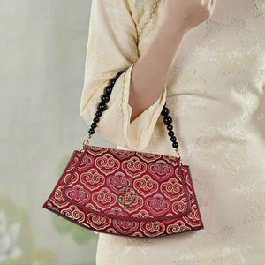 Embroidery Leather Single Shoulder Underarm Bag Auspicious Cloud - SinoCultural -- SC1688-D5
