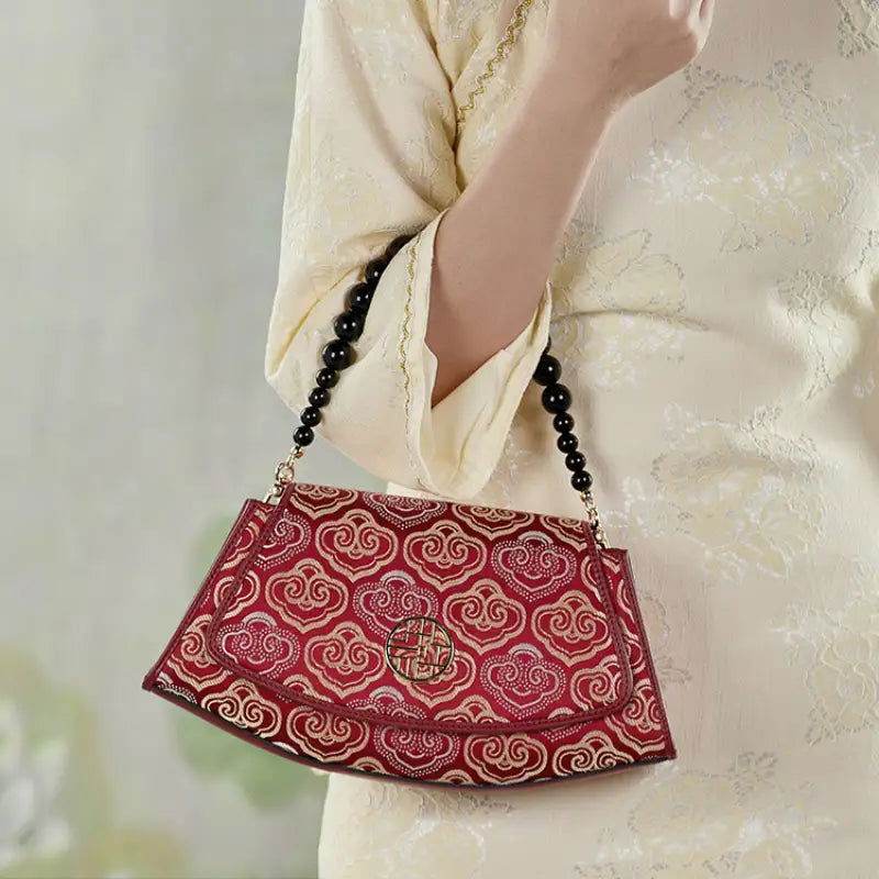 Embroidery Leather Single Shoulder Underarm Bag Auspicious Cloud - SinoCultural -- SC1688-D5