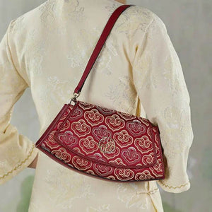 Embroidery Leather Single Shoulder Underarm Bag Auspicious Cloud - SinoCultural -- SC1688-D5