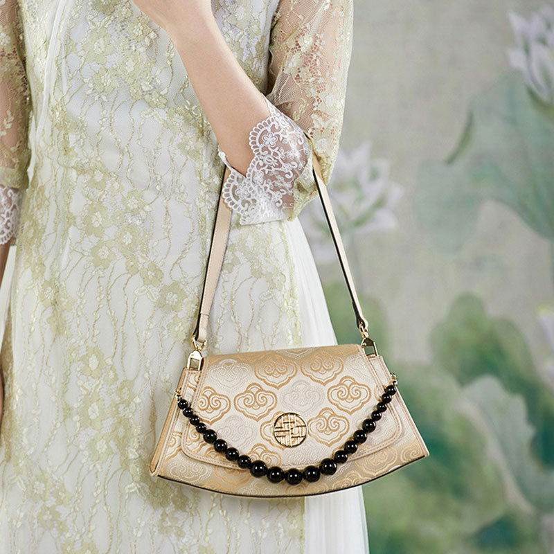 Embroidery Leather Single Shoulder Underarm Bag Auspicious Cloud - SinoCultural -- SC1688-D5