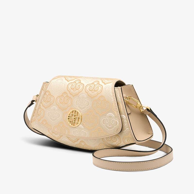 Embroidery Leather Single Shoulder Underarm Bag Auspicious Cloud - SinoCultural -- SC1688-D5