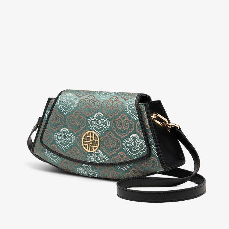 Embroidery Leather Single Shoulder Underarm Bag Auspicious Cloud - SinoCultural -- SC1688-D5