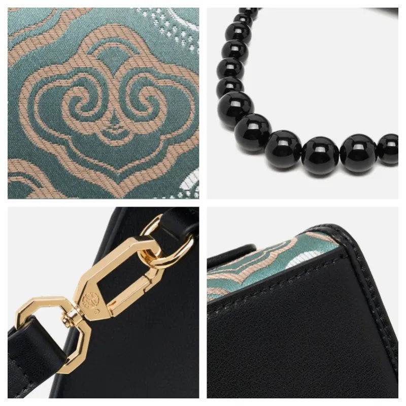 Embroidery Leather Single Shoulder Underarm Bag Auspicious Cloud - SinoCultural -- SC1688-D5
