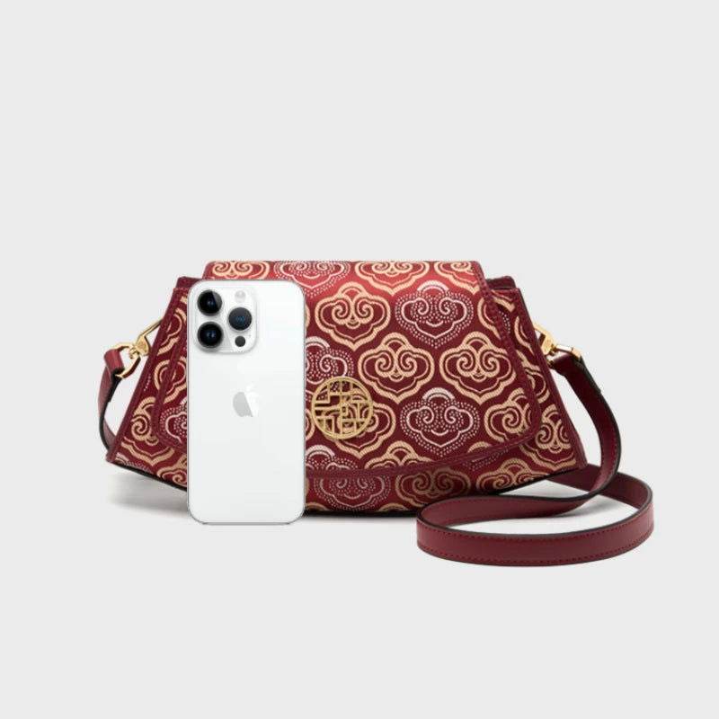 Embroidery Leather Single Shoulder Underarm Bag Auspicious Cloud - SinoCultural -- SC1688-D5