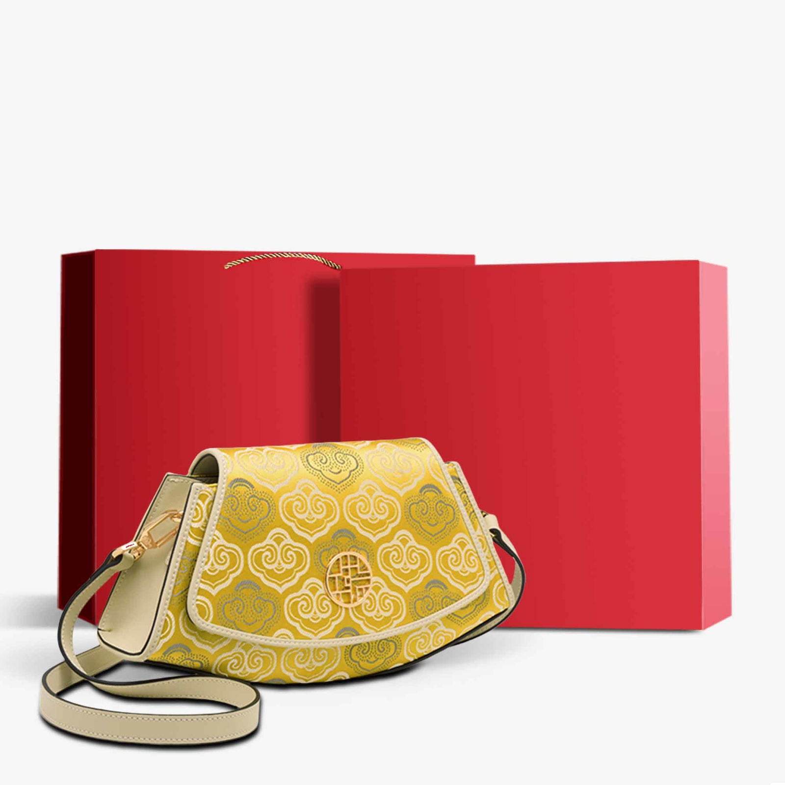 Embroidery Leather Single Shoulder Underarm Bag Auspicious Cloud - SinoCultural -- SC1688-D5