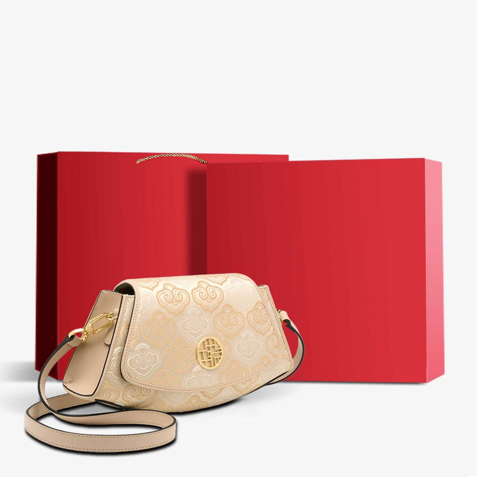 Embroidery Leather Single Shoulder Underarm Bag Auspicious Cloud - SinoCultural -- SC1688-D5