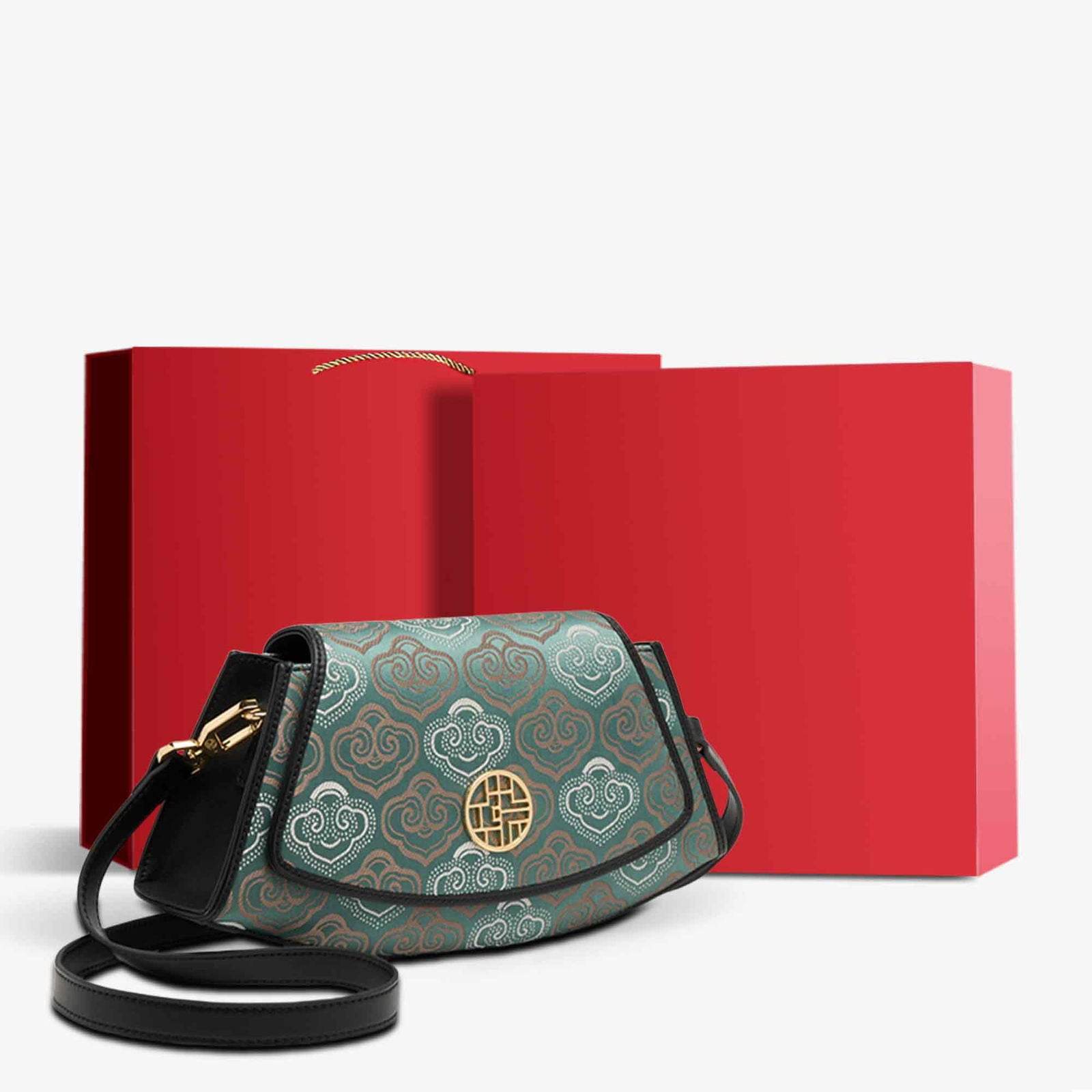 Embroidery Leather Single Shoulder Underarm Bag Auspicious Cloud - SinoCultural -- SC1688-D5